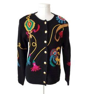 Vintage Susan Bristol black intarsia cardigan
